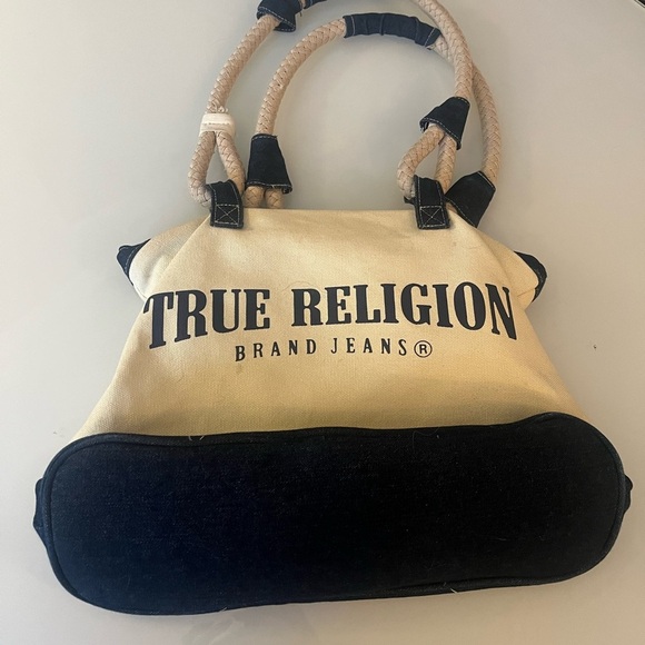 True Religion Canvas Tote Bag - Navy and Tan - Picture 1 of 2